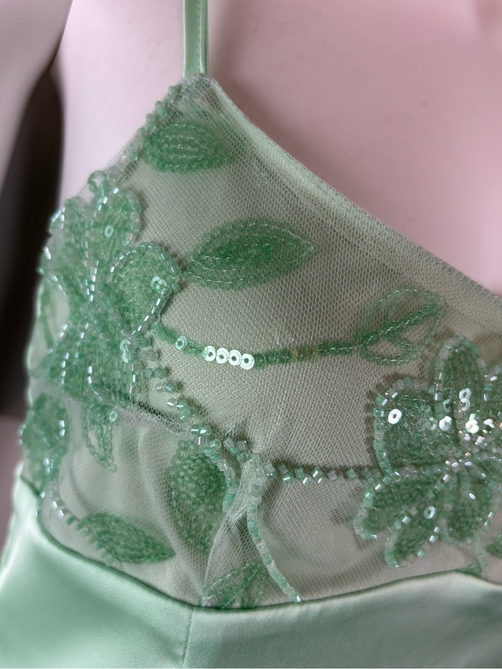 NWT New Peppermayo Zion Beaded Mini Slip Cami Dress Sage Mint Green Satin Sz 6 - Picture 7 of 14